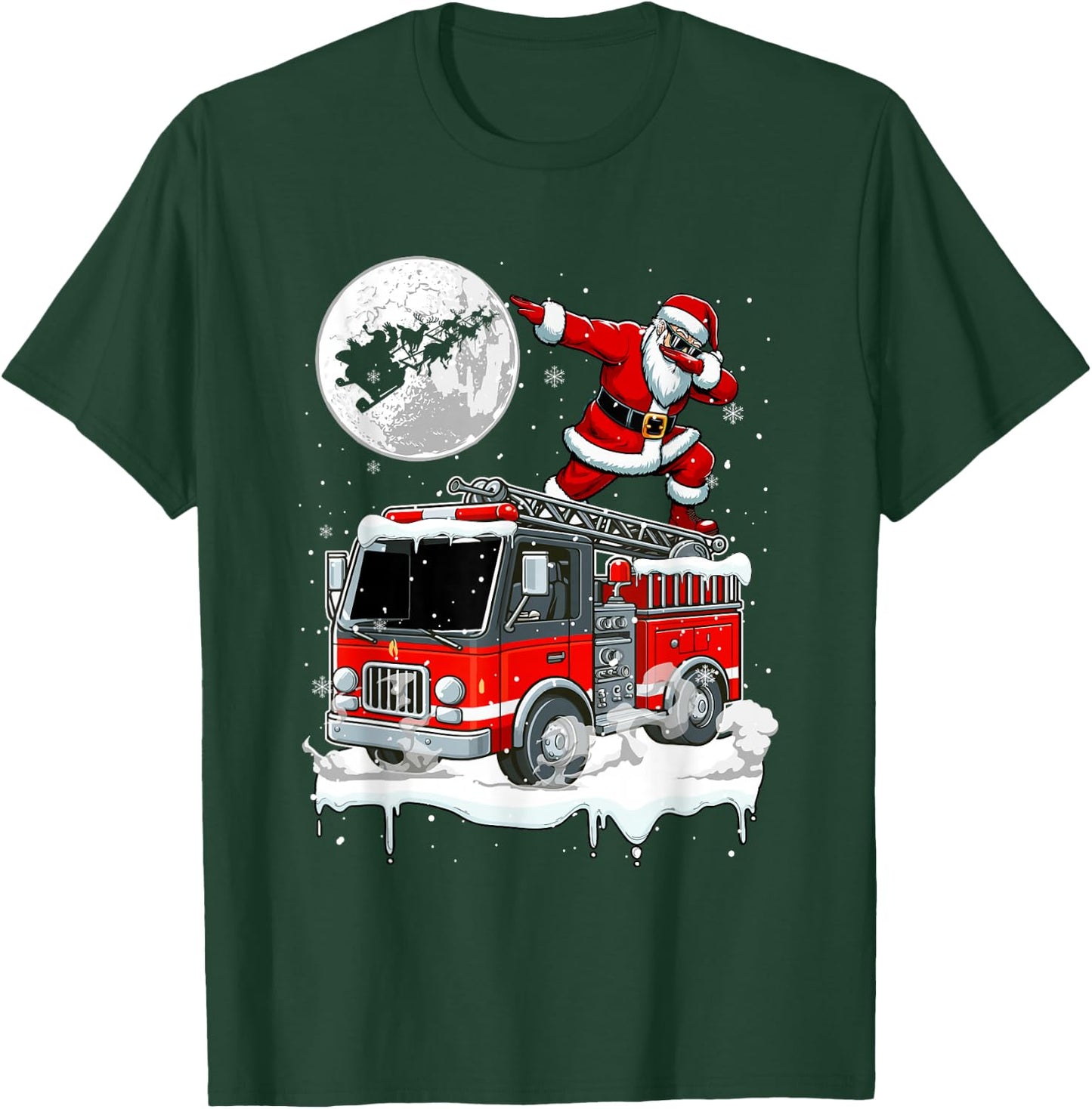 Santa Dabbing On Fire Truck Christmas Driver Lover Kids T-Shirt - T-Shirt | Forest