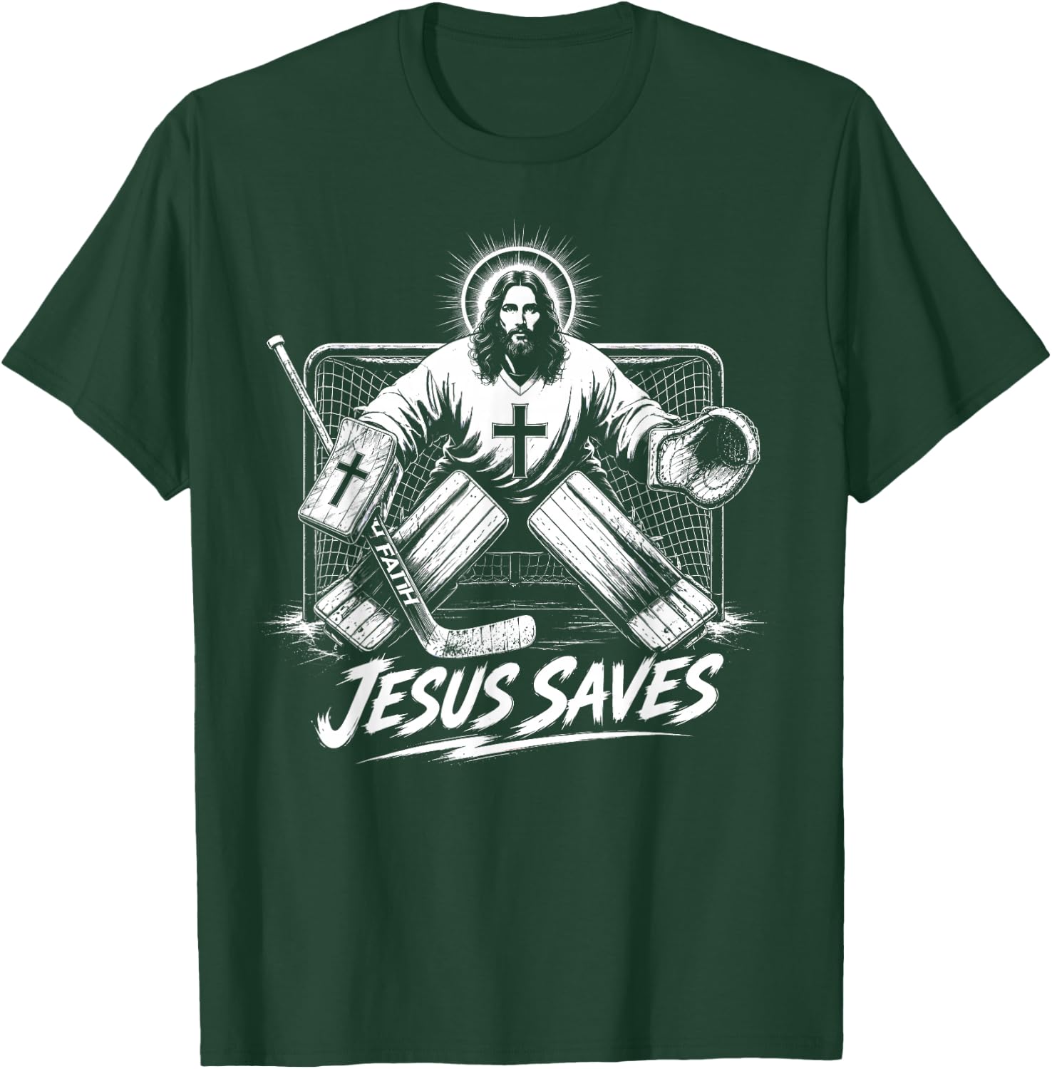 Funny Jesus Saves Hockey Goalie Sport Religious Christian T-Shirt - T-Shirt | Forest