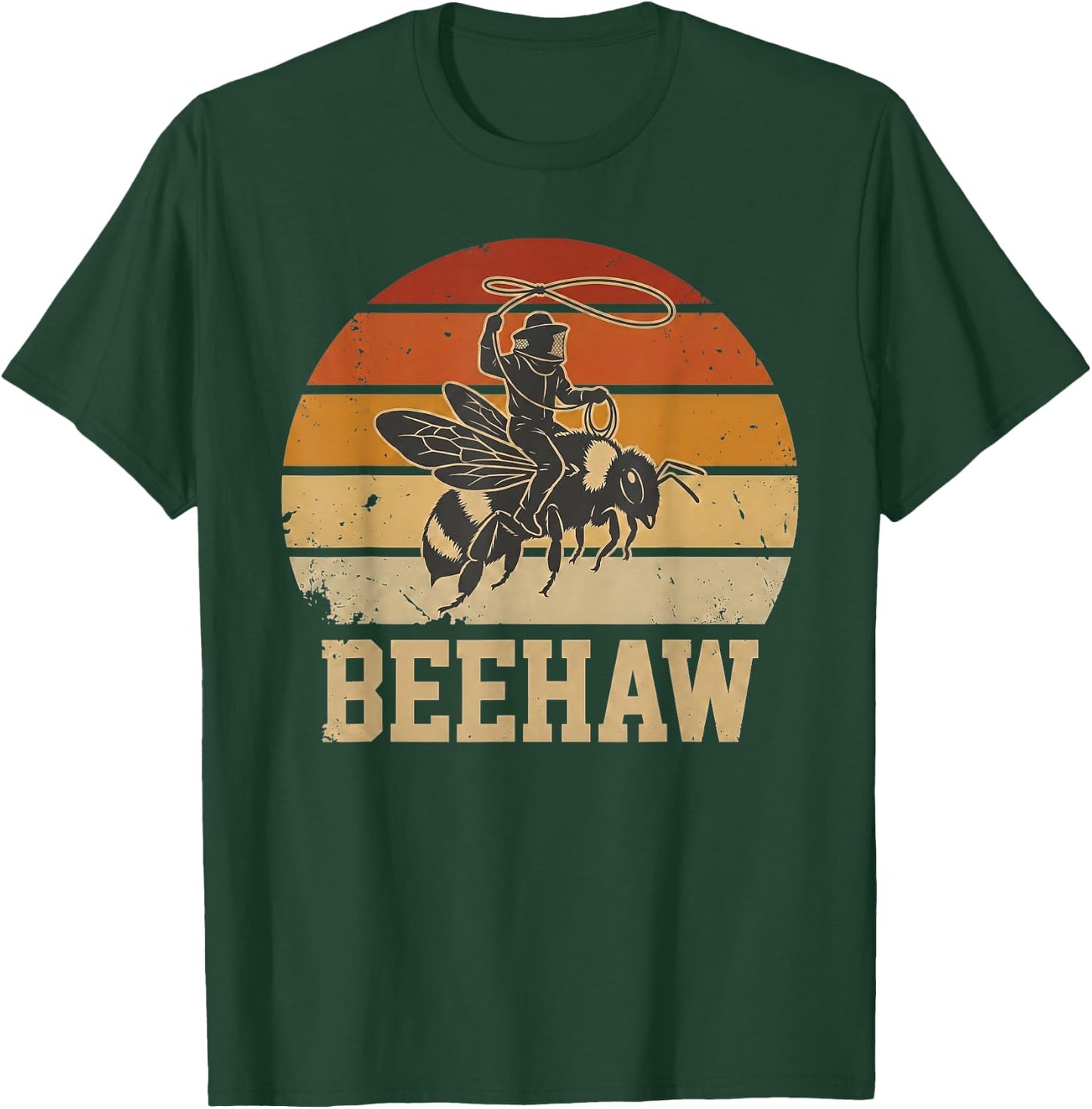 Beehaw Funny Beekeeper Cowboy Bee Rider Retro Sunset Farm T-Shirt - T-Shirt | Forest