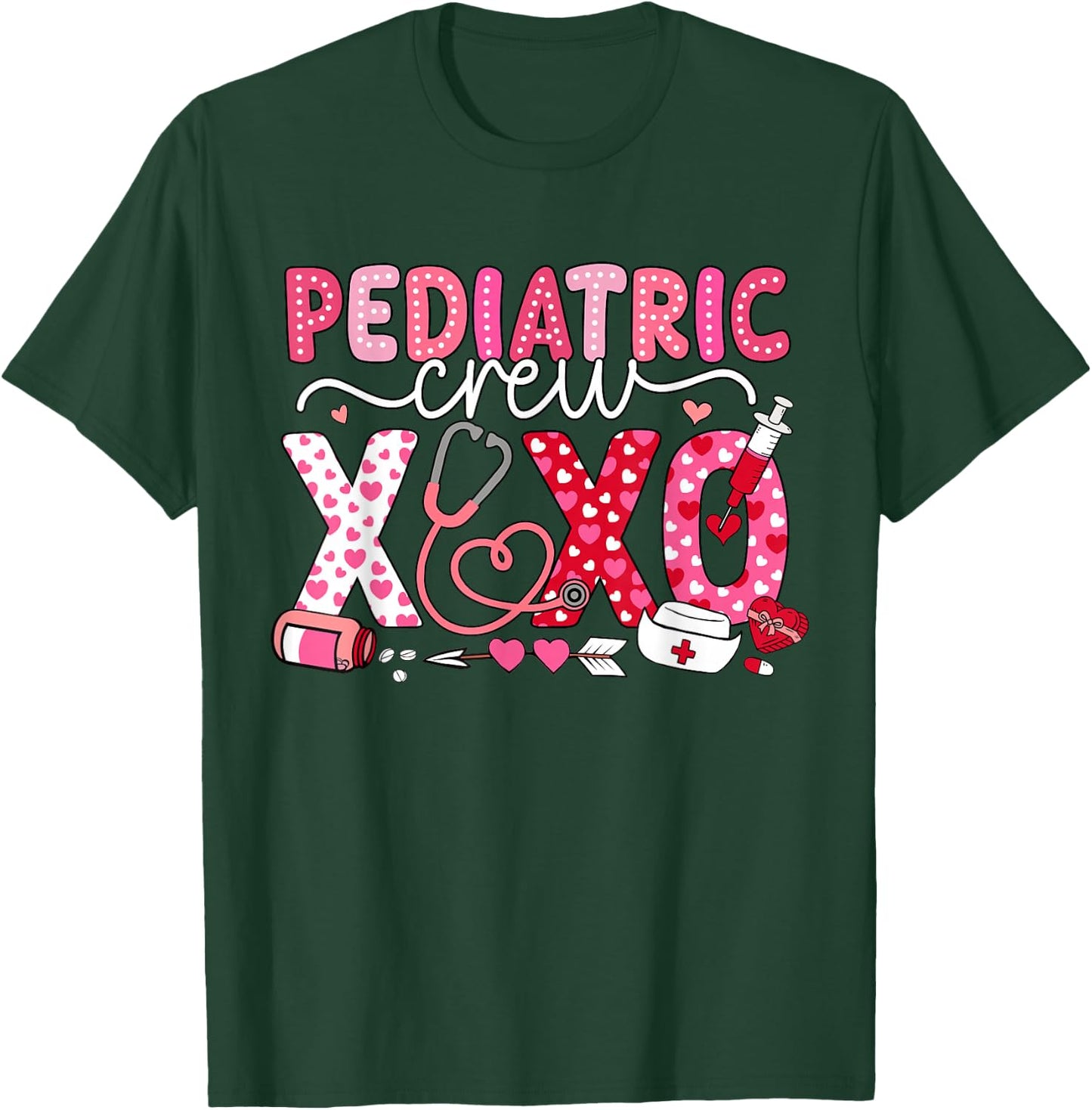 XOXO Nurse Pediatric Crew Nurse Valentine Leopard Crew PEDS T-Shirt - T-Shirt | Forest