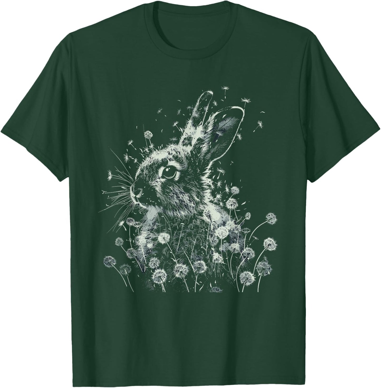 Rabbit Dandelion Wildlife Animal Bunny Nature Art T-Shirt - T-Shirt | Forest