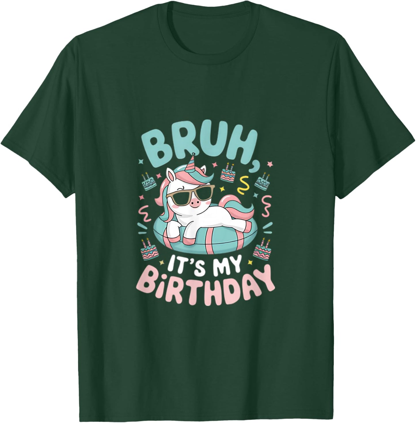Bruh It's My Birthday Cute Unicorn Kids T-Shirt - T-Shirt | Forest