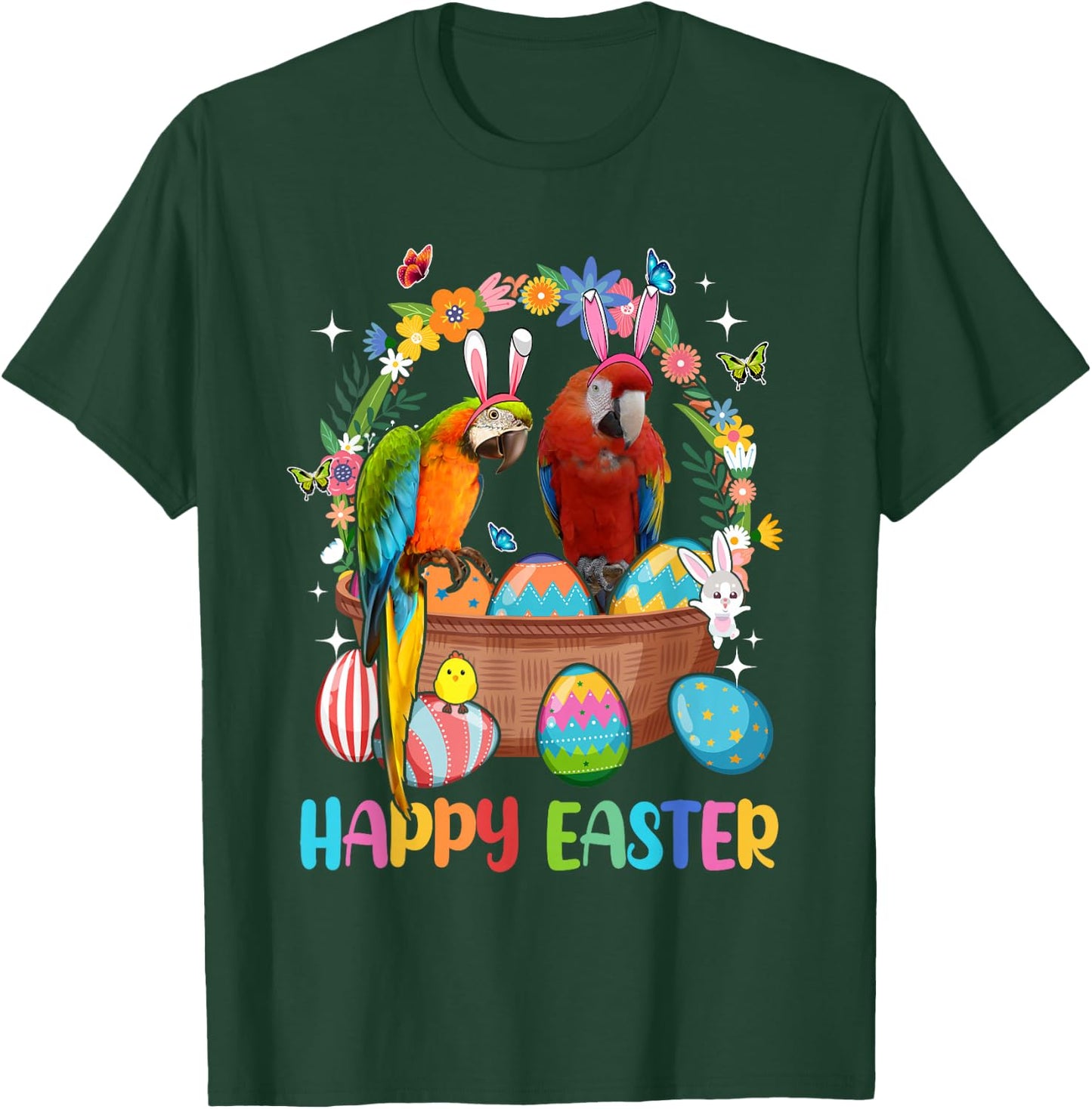 Happy Easter Three Cute Bunny Parrots In Eggs Basket Lover T-Shirt - T-Shirt | Forest