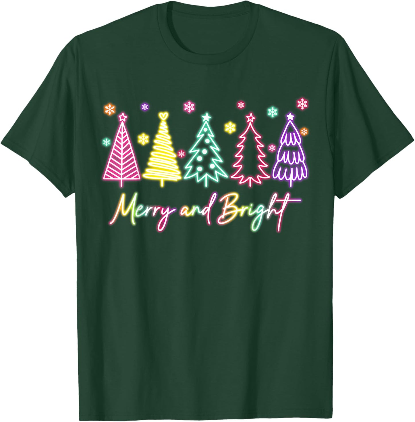 Merry Christmas Bright Christmas Tree Light Colorful Glowing T-Shirt - T-Shirt | Forest