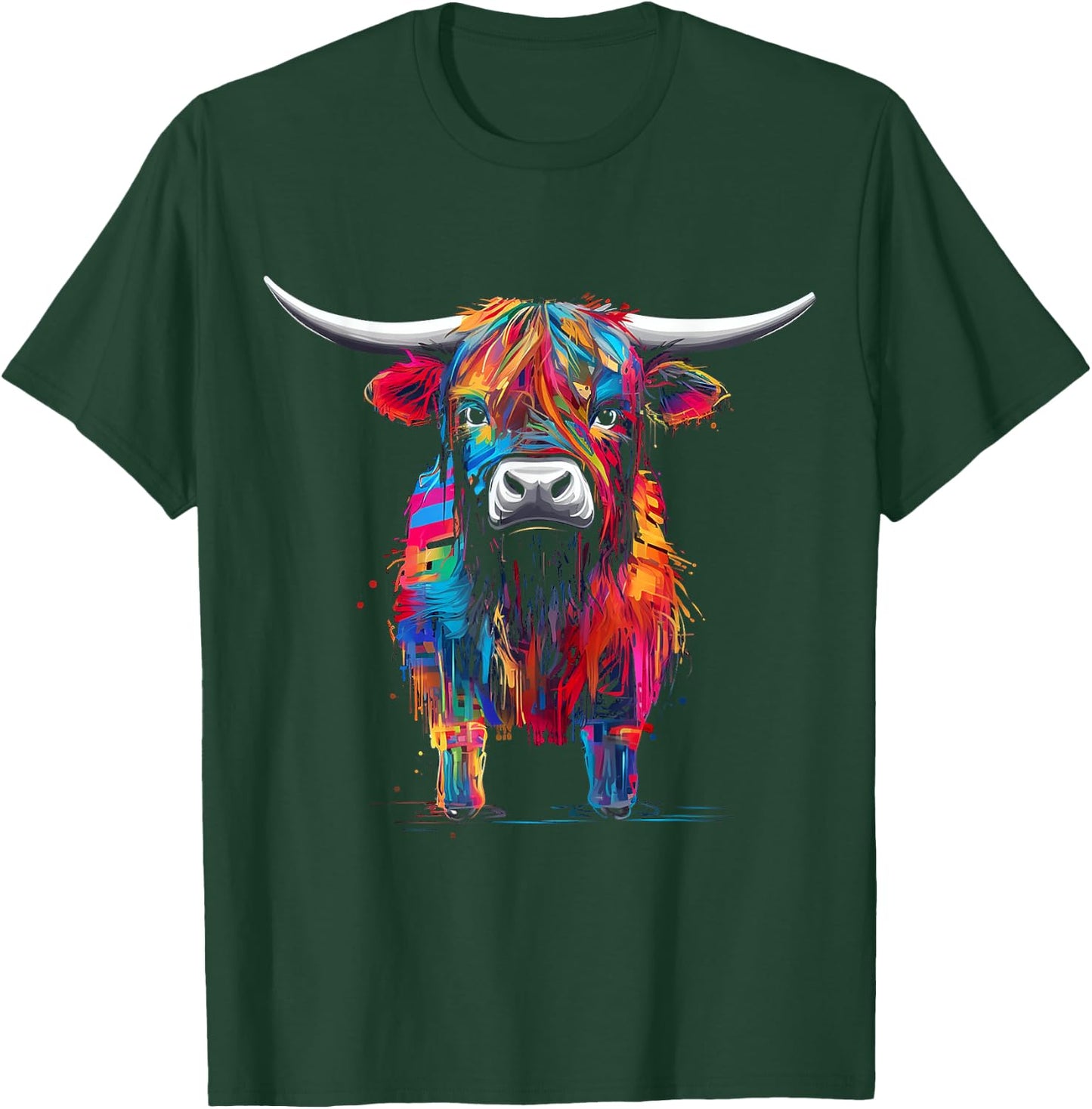 Highland Cow Abstract Art Animal Colorful Highland Cow T-Shirt - T-Shirt | Forest