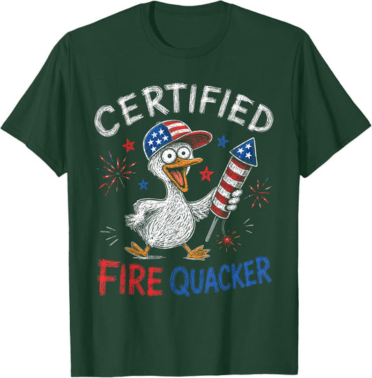 Certified Fire Quacker Funny Patriotic Duck Doodle 4th July T-Shirt - T-Shirt | Forest