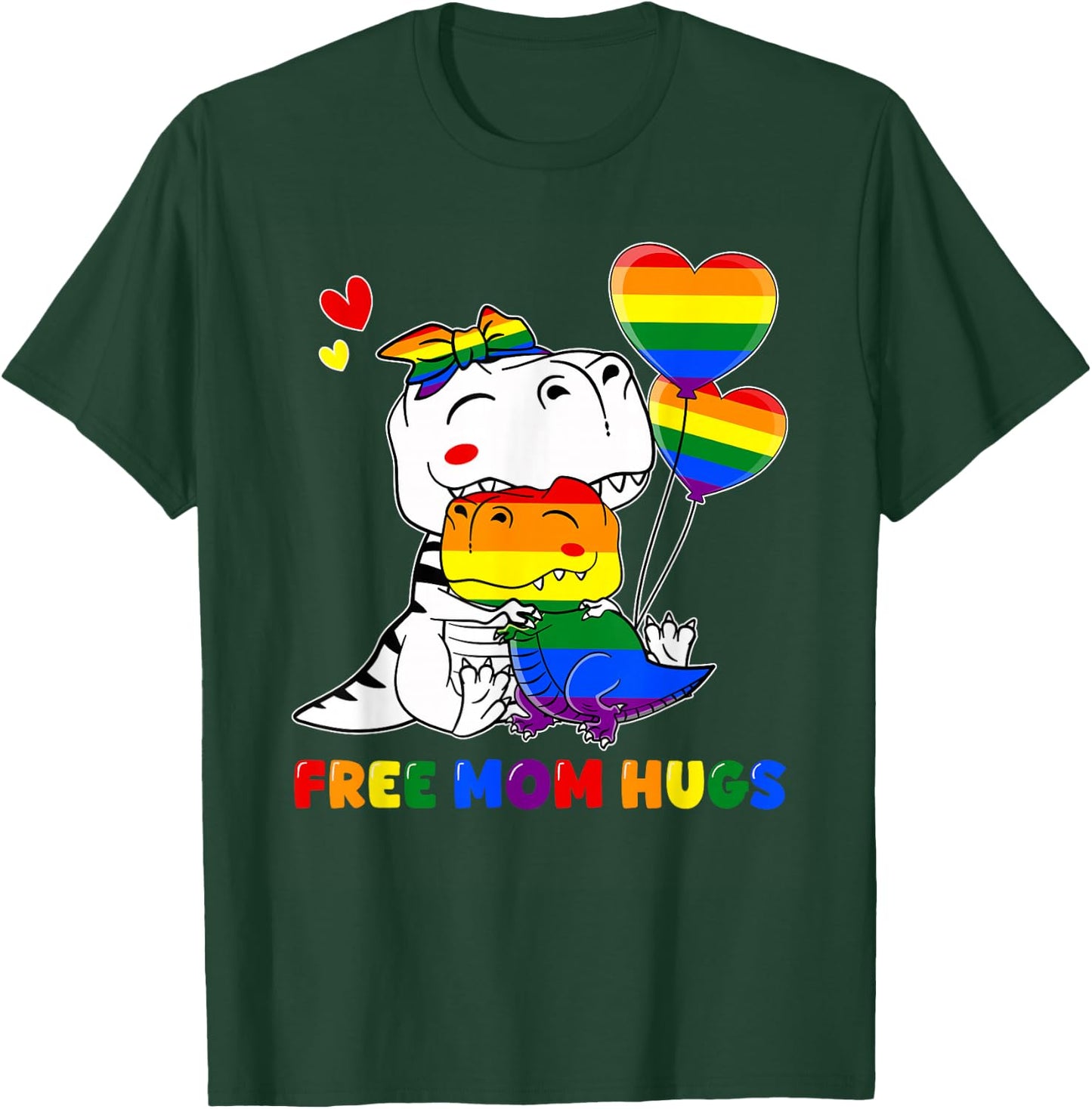 LGBT Free Mom Hugs Dinosaur Mamasaurus Rainbow LGBT Flag T-Shirt - T-Shirt | Forest