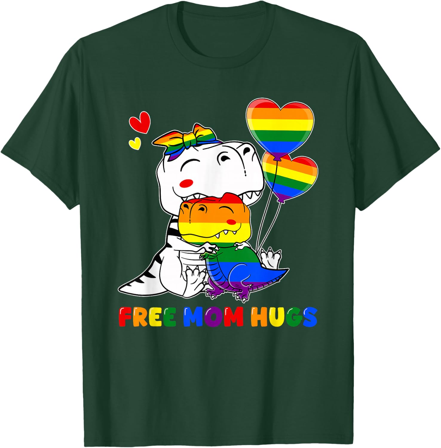 LGBT Free Mom Hugs Dinosaur Mamasaurus Rainbow LGBT Flag T-Shirt - T-Shirt | Forest