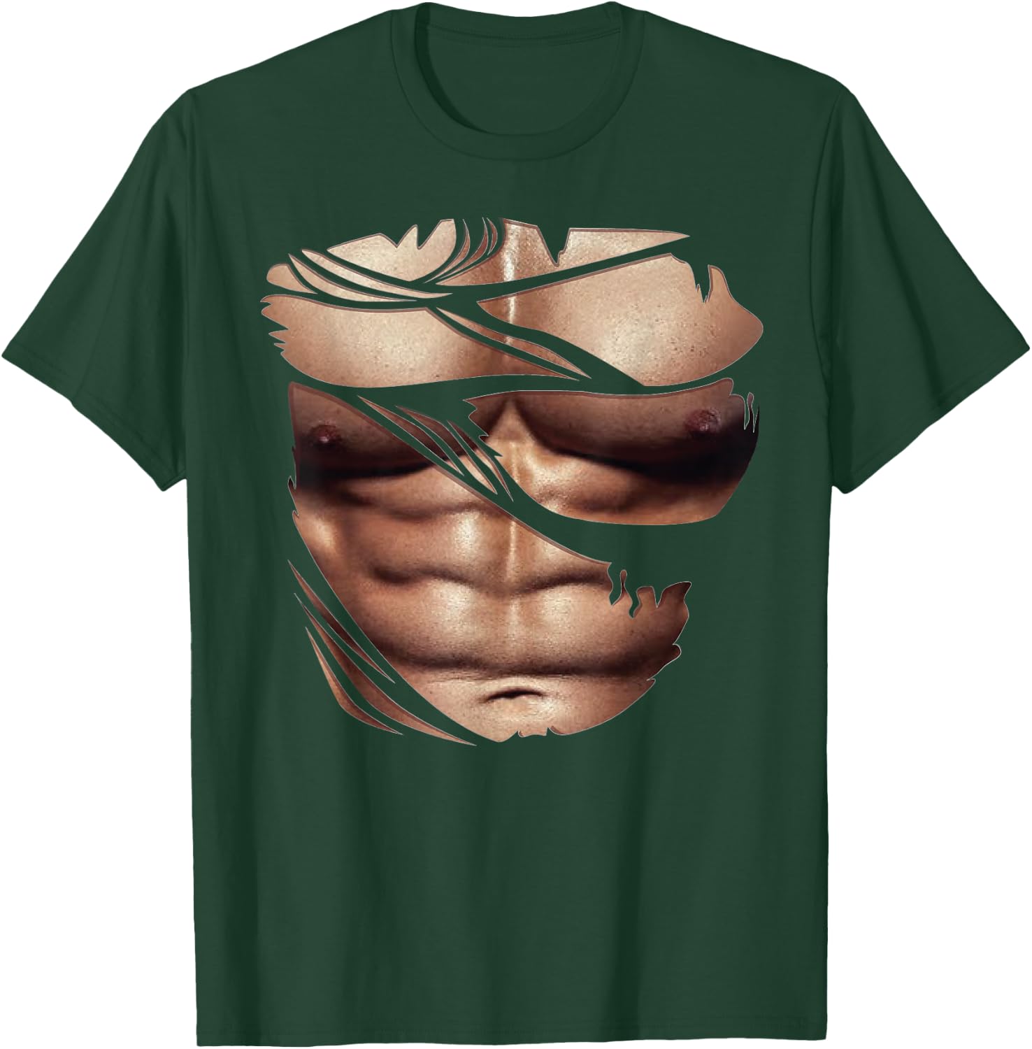 Fake Muscles Ripped Torn Chest Six Pack Abs Fitness Model T-Shirt - T-Shirt | Forest