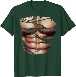 Fake Muscles Ripped Torn Chest Six Pack Abs Fitness Model T-Shirt - T-Shirt | Forest