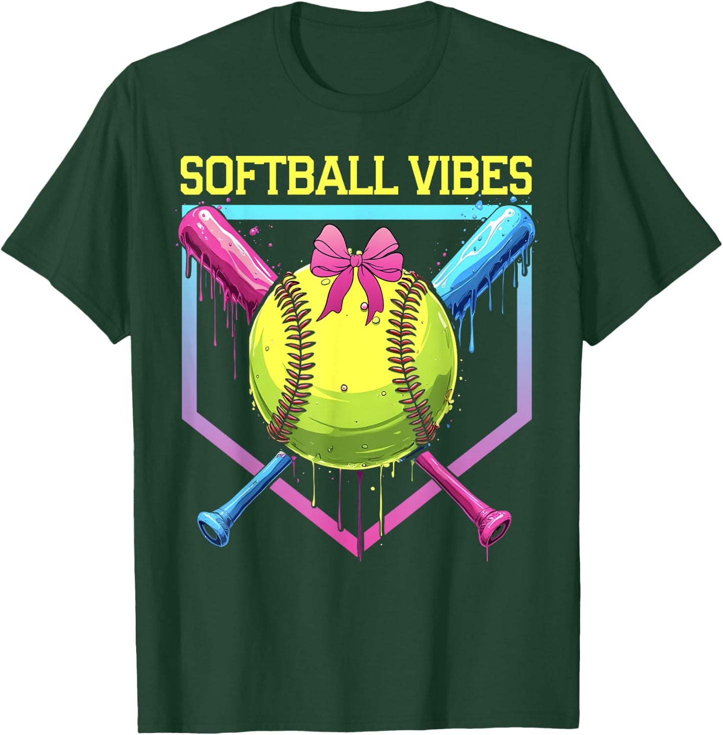 Softball Drip Softball Vibes Coquette Bow Softball Mama T-Shirt - T-Shirt | Forest