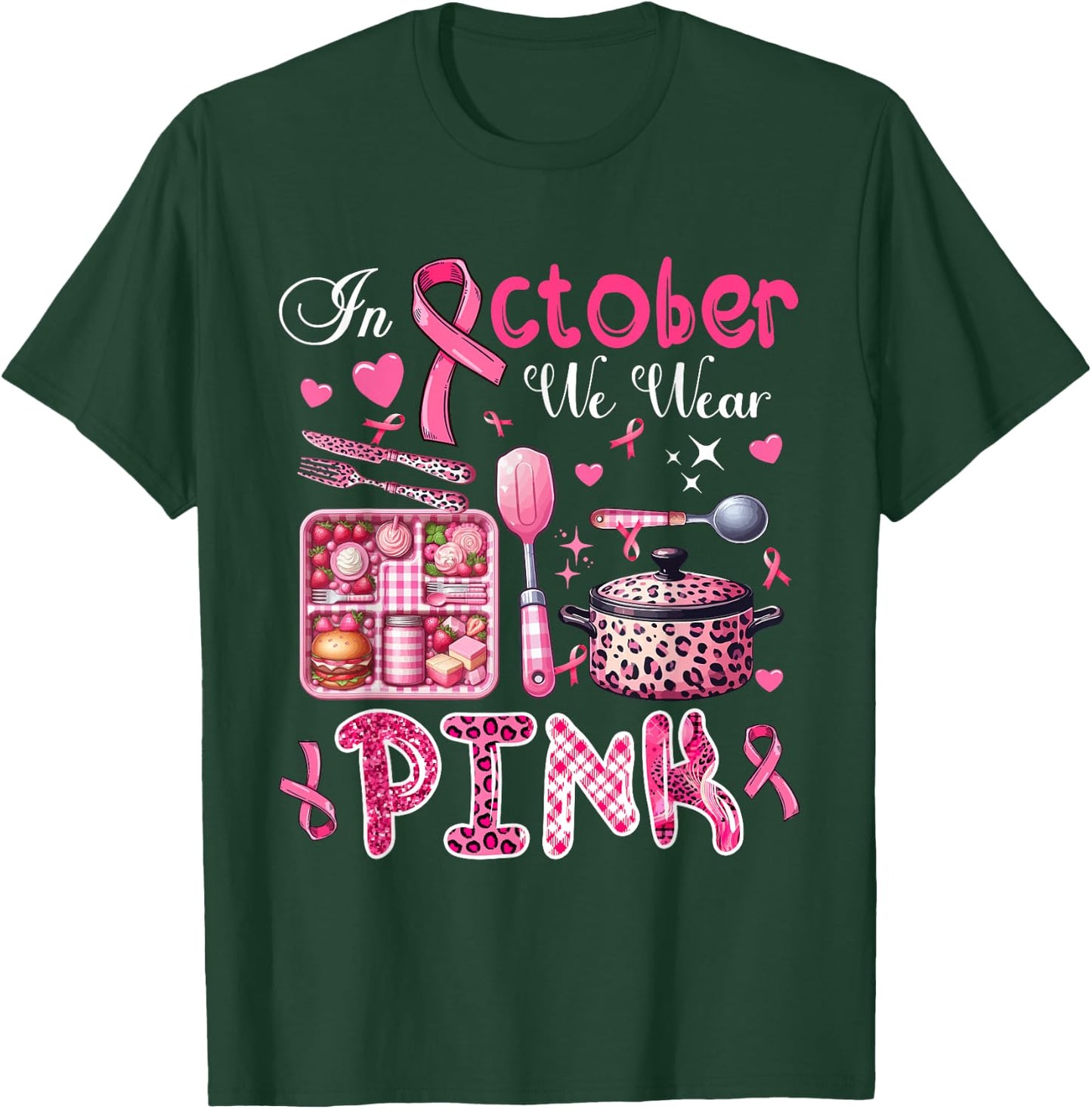 In October We Wear Pink Breast Cancer Awareness Lunch Lady T-Shirt - T-Shirt | Forest