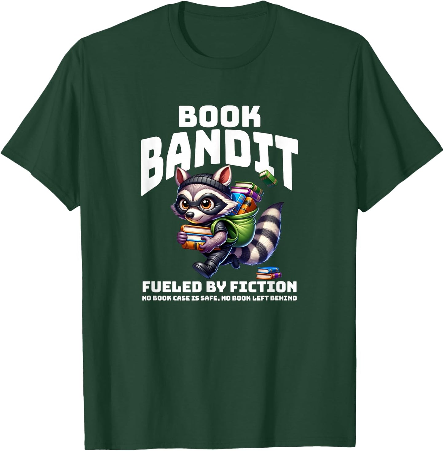 Love to Read and Fueled by Fiction Raccoon-Bookworm Book Bandit - Black, Small T-Shirt - T-Shirt | Forest