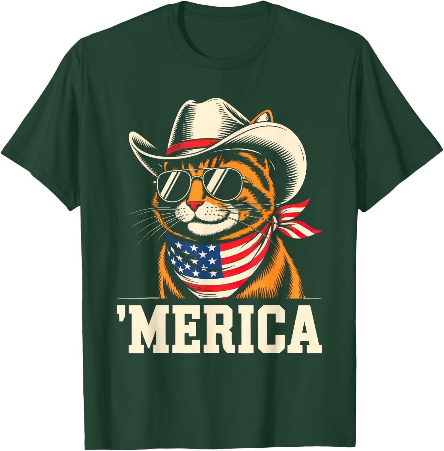 USA 'Merica Cat 4th of July Men Women Kids Funny Patriotic T-Shirt - T-Shirt | Forest
