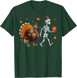 Skeleton Turkey pilgrim thanksgiving pumpkin fall kids T-Shirt - T-Shirt | Forest
