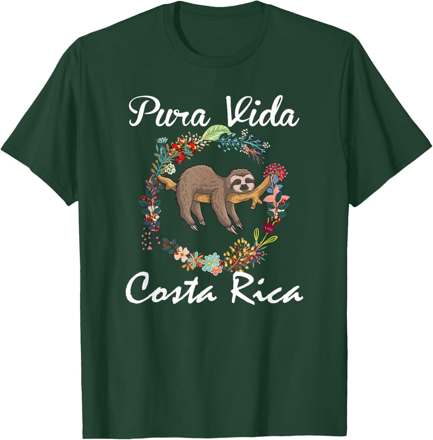 pura vida Costa rica Floral Cute Sleepy Sloth Funny Gift T-Shirt - T-Shirt | Forest