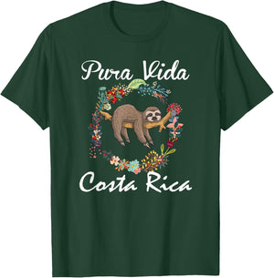 pura vida Costa rica Floral Cute Sleepy Sloth Funny Gift T-Shirt - T-Shirt | Forest