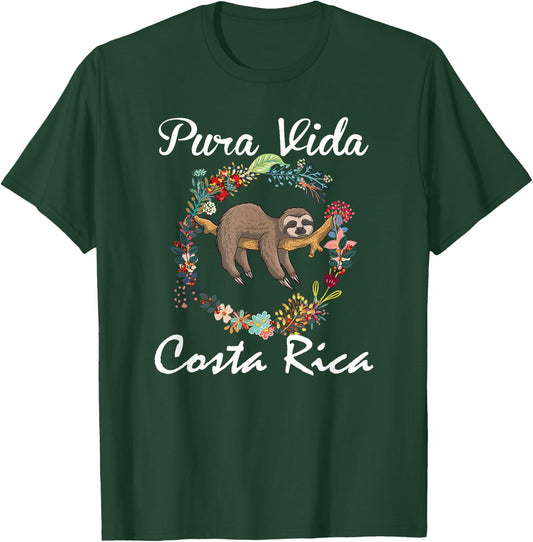pura vida Costa rica Floral Cute Sleepy Sloth Funny Gift T-Shirt - T-Shirt | Forest
