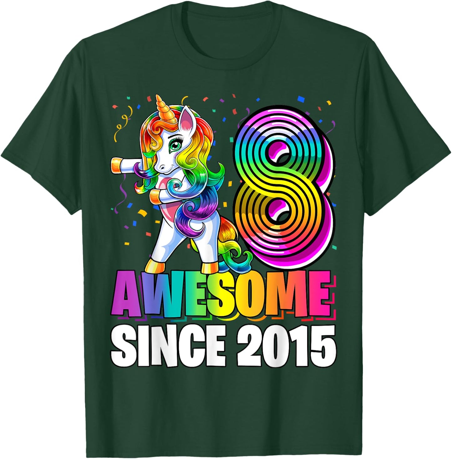 8 Awesome Since 2015 Flossing Unicorn 8th Birthday Girls T-Shirt - T-Shirt | Forest
