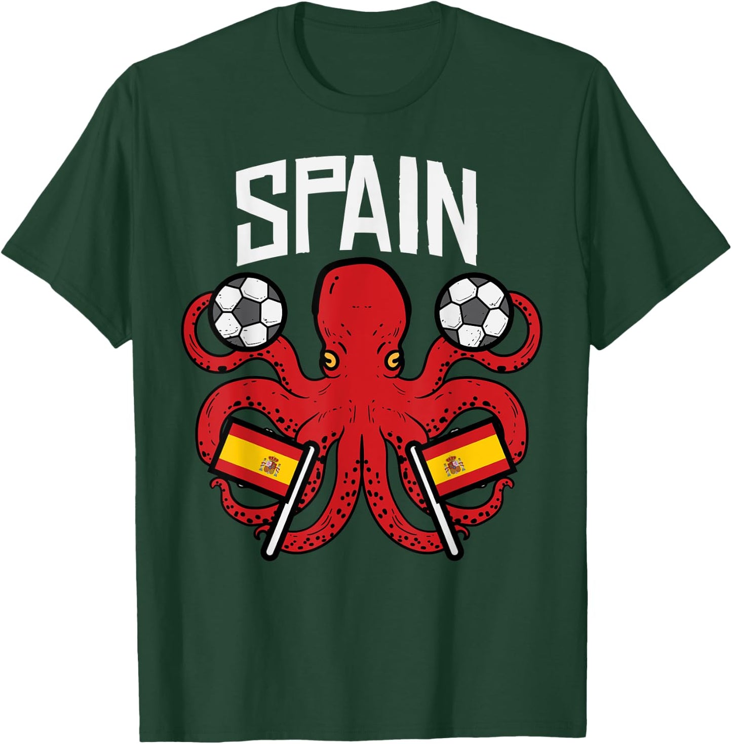 Spain Octopus Spanish Flag Soccer Fan Men Women Kids Boys T-Shirt - T-Shirt | Forest