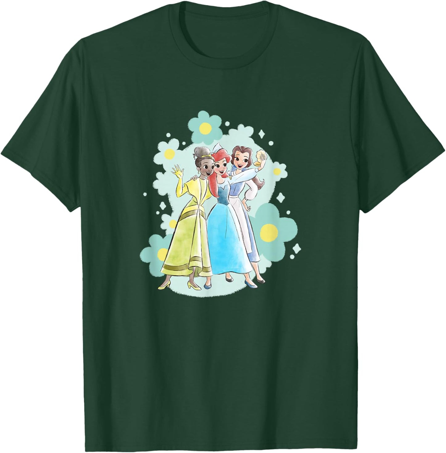 Disney Princess Belle Ariel Tiana Princess Selfie Florals T-Shirt - T-Shirt | Forest
