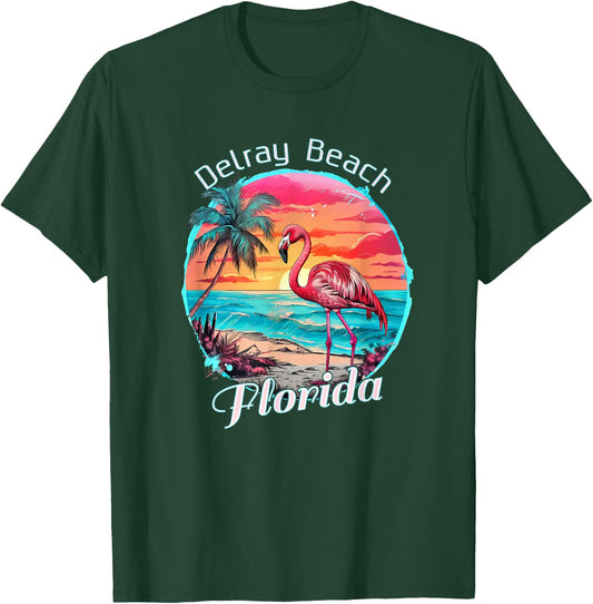 Delray Beach Florida Beach Flamingo Tropical Souvenir T-Shirt - T-Shirt | Forest