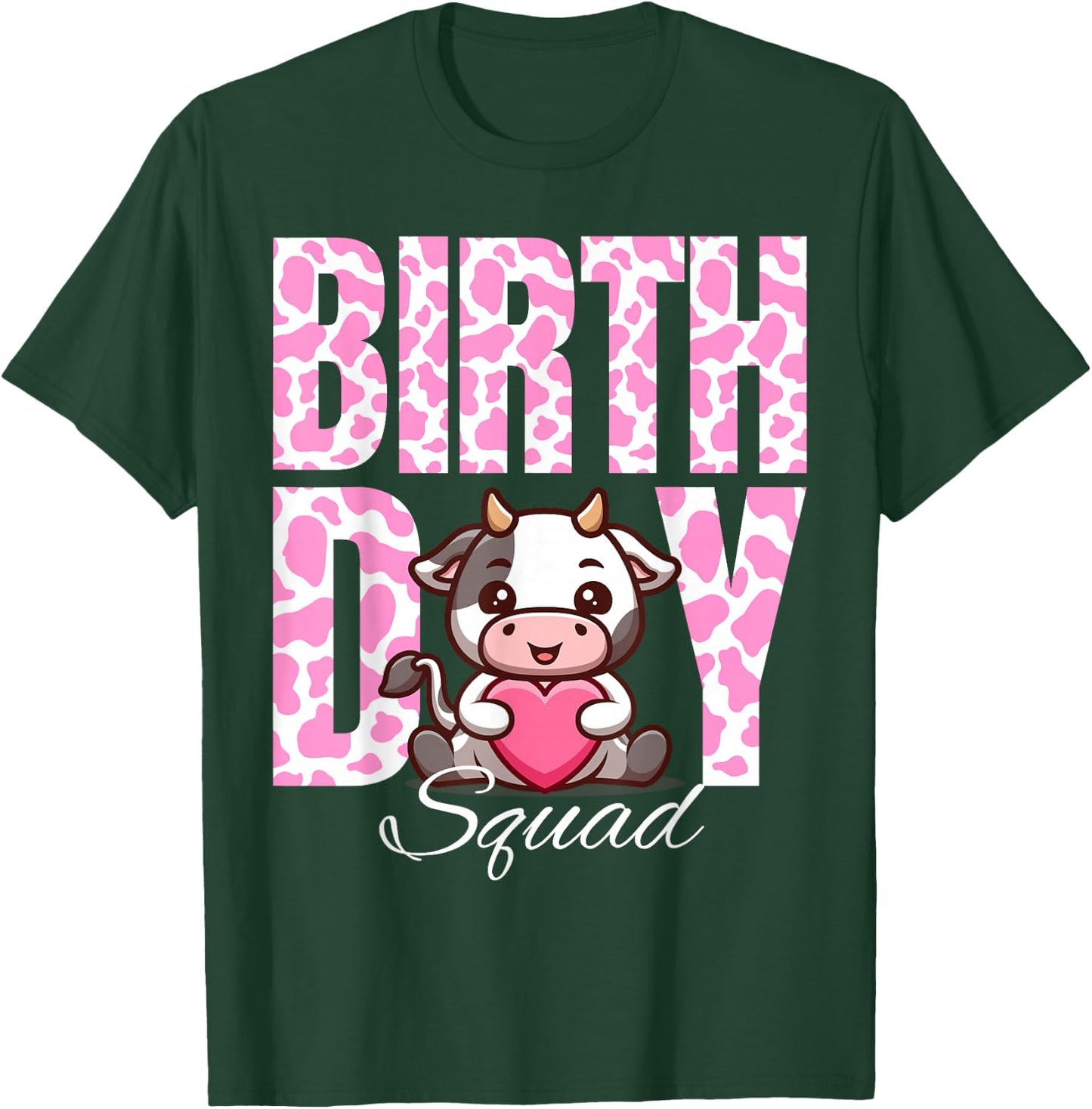Birthday Squad Cow Farm Pink Cows Theme Animals Bday Kids T-Shirt - T-Shirt | Forest