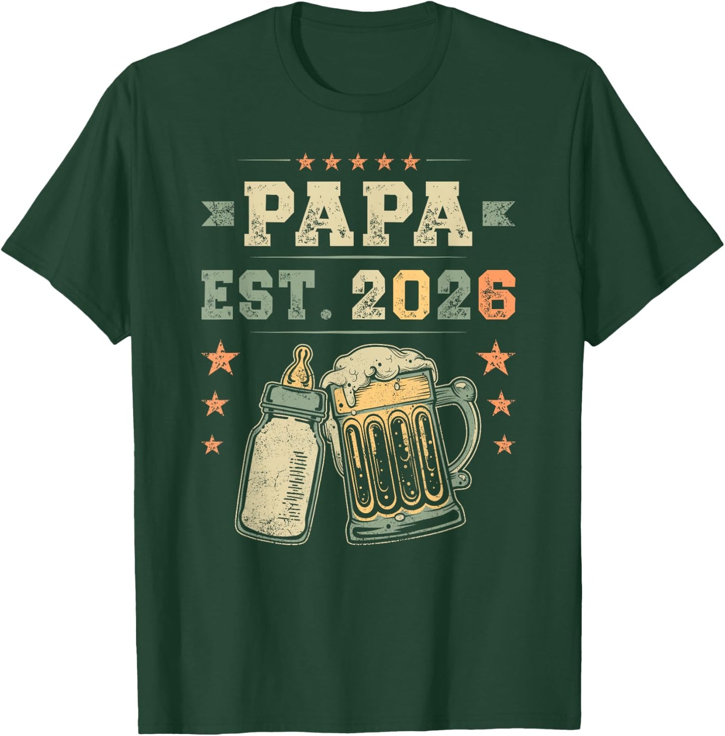 Papa Est. 2026, Neuer Vater, Junger Papa, Erste Mal Papa T-Shirt - T-Shirt | Forest