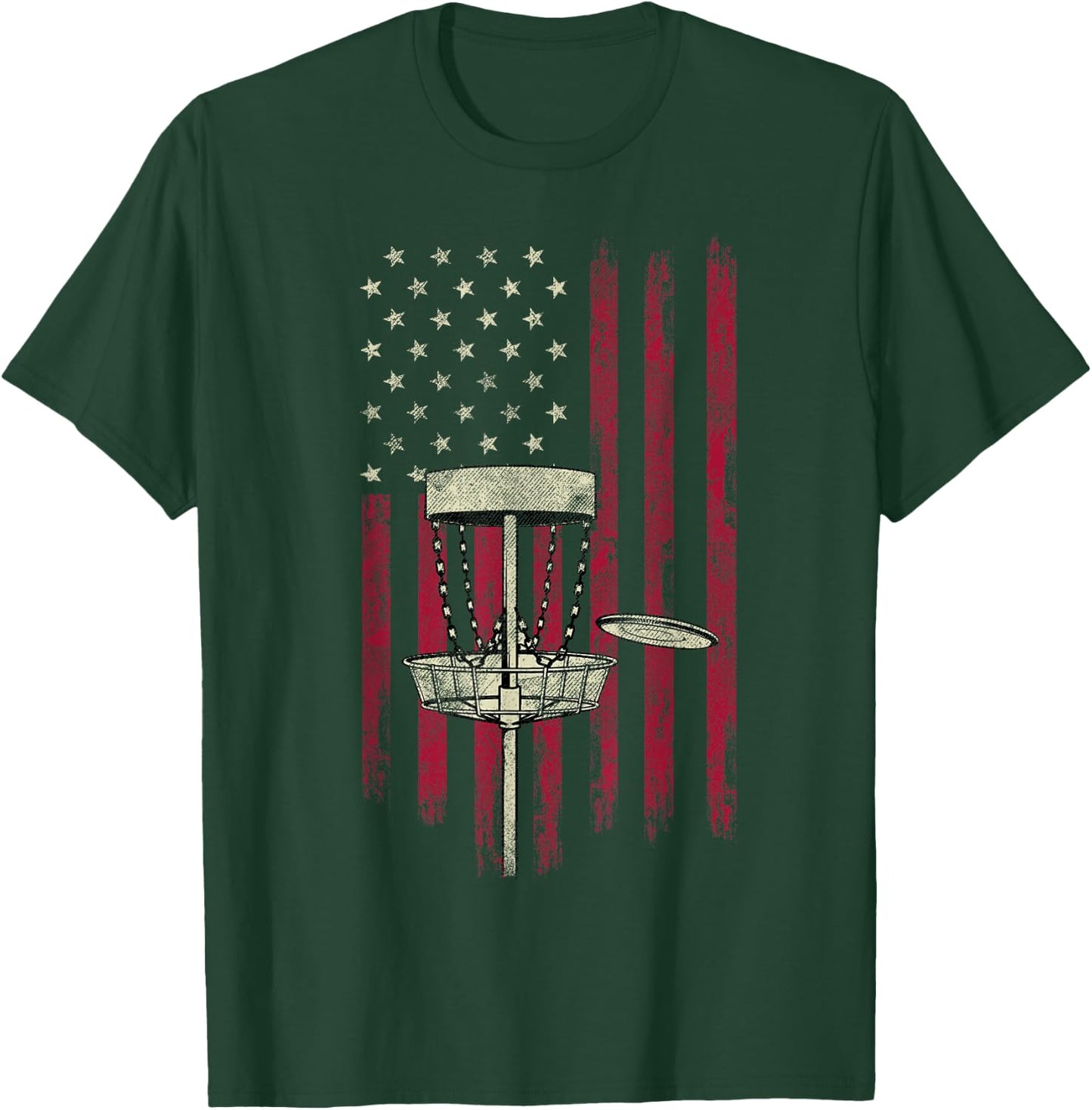 Disc Golf Vintage American Flag 4th Of July Gift T-Shirt - T-Shirt | Forest