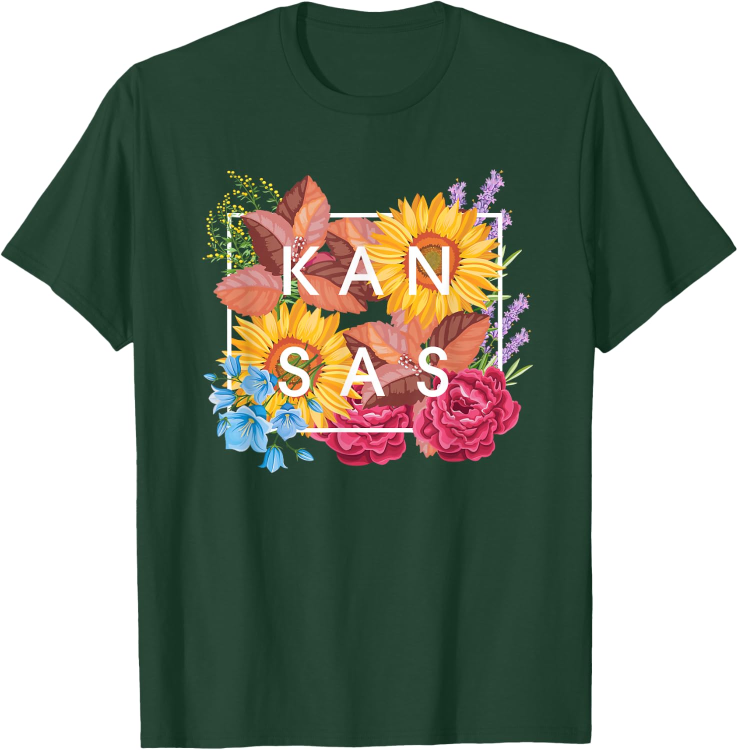 Flowers of Kansas Word Art - Kansan State Souvenir T-Shirt - T-Shirt | Forest