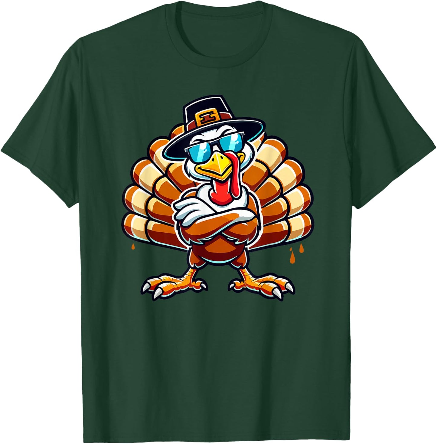 Funny Thanksgiving Shirts Kids Boys Women Turkey Sunglasses T-Shirt - T-Shirt | Forest