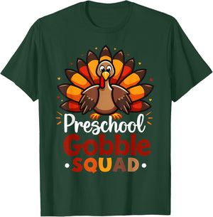 Preschool Gobble Squad Cute Turkey Thanksgiving Teacher T-Shirt - T-Shirt | Forest