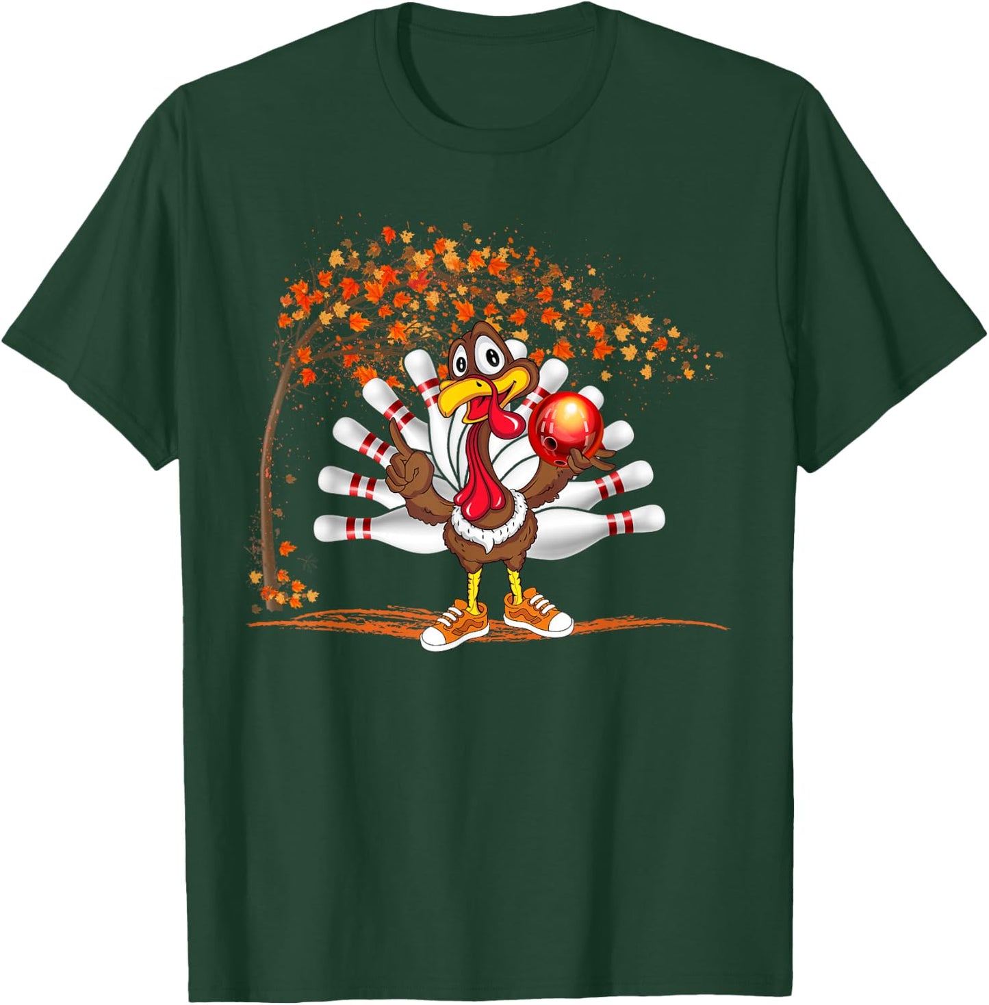 Turkey Playing Bowling Thanksgiving Turkey Tail Bowling T-Shirt - T-Shirt | Forest