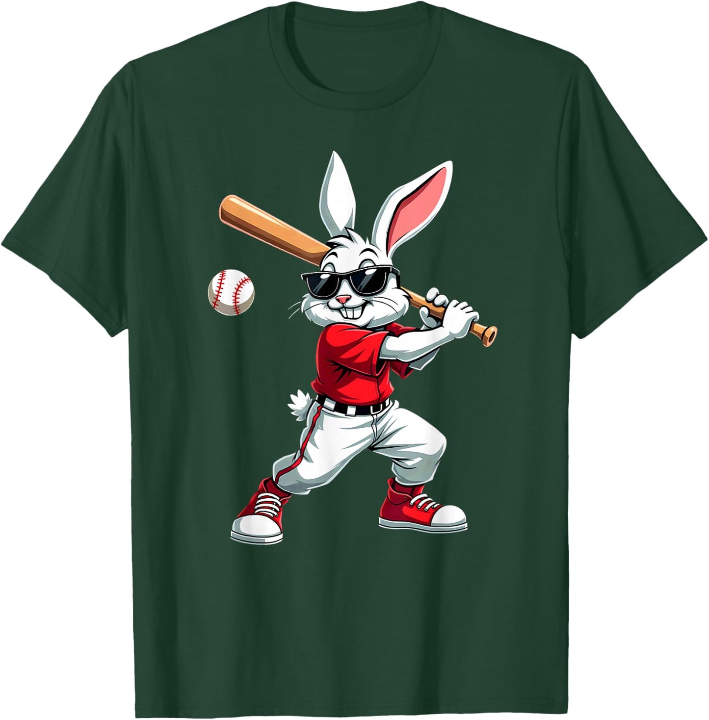 Easter Bunny Playing Baseball Batter T-Shirt - T-Shirt | Forest