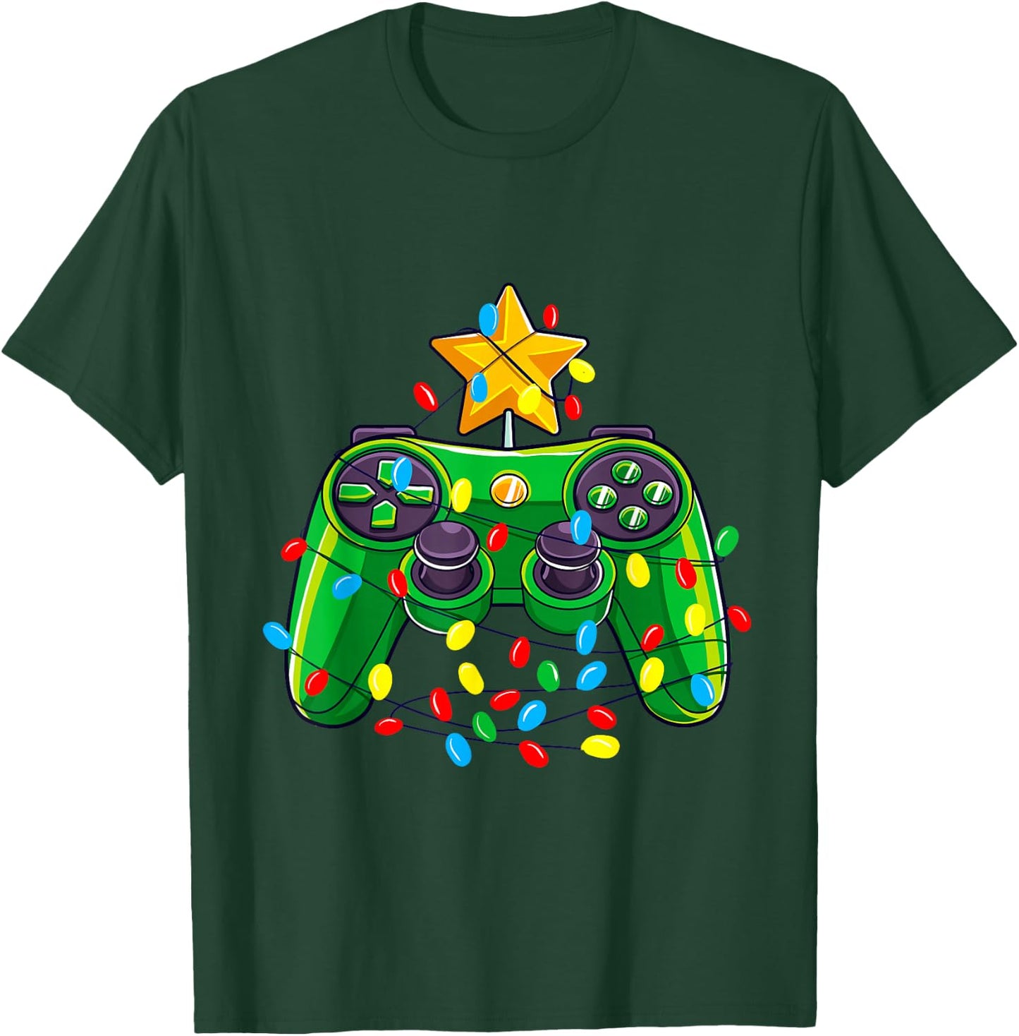 Video Game Controller Christmas Tree Lights Gamer Boys Kids T-Shirt - T-Shirt | Forest