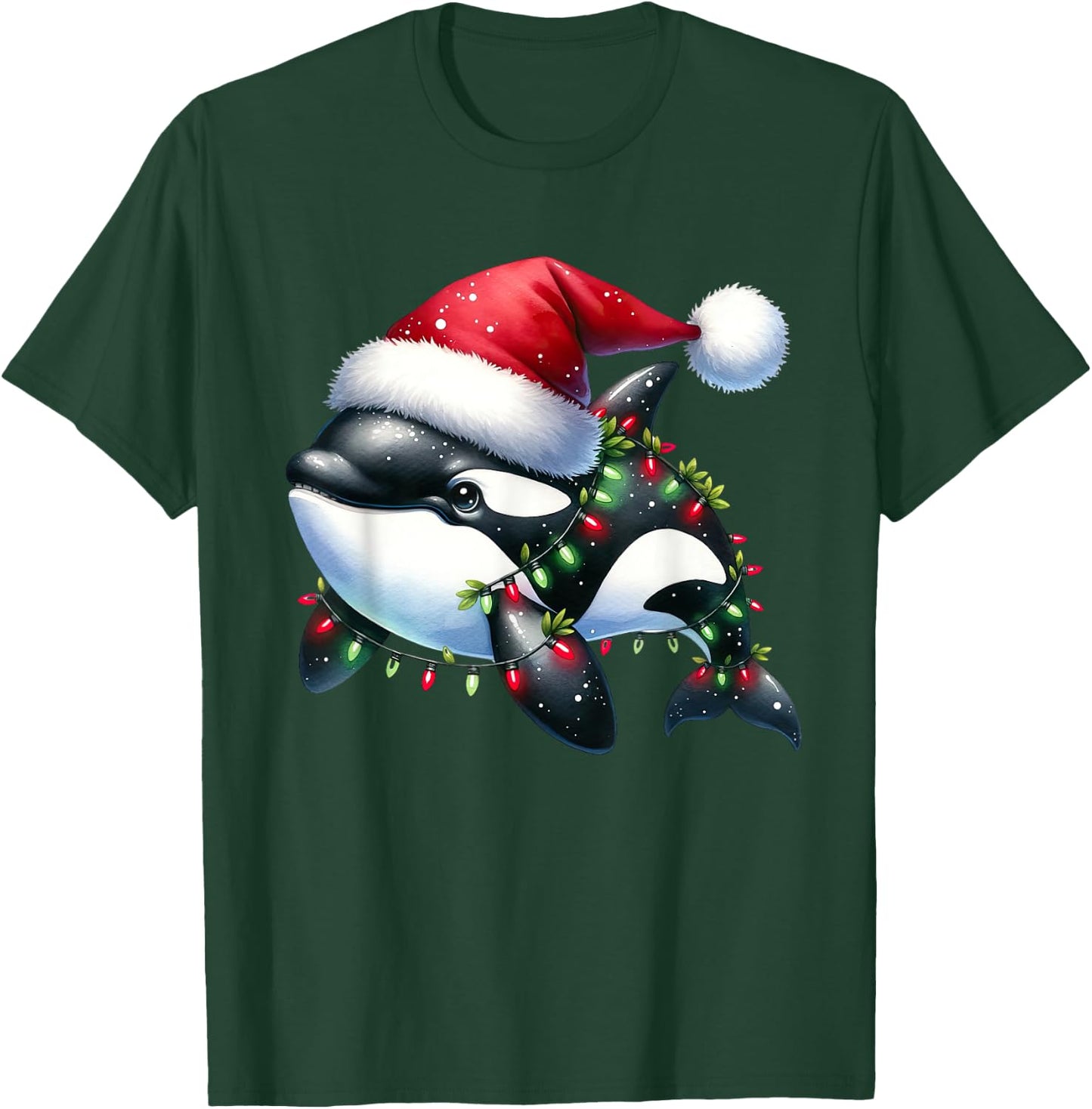 Santa Orca Killer Whale for Boys Girls Christmas Tree Lights T-Shirt - T-Shirt | Forest