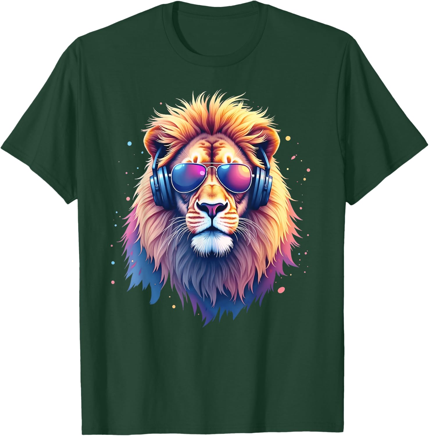 DJ Lion Predatory Cat Cool Lion with Sunglasses & Headphones , black T-Shirt - T-Shirt | Forest