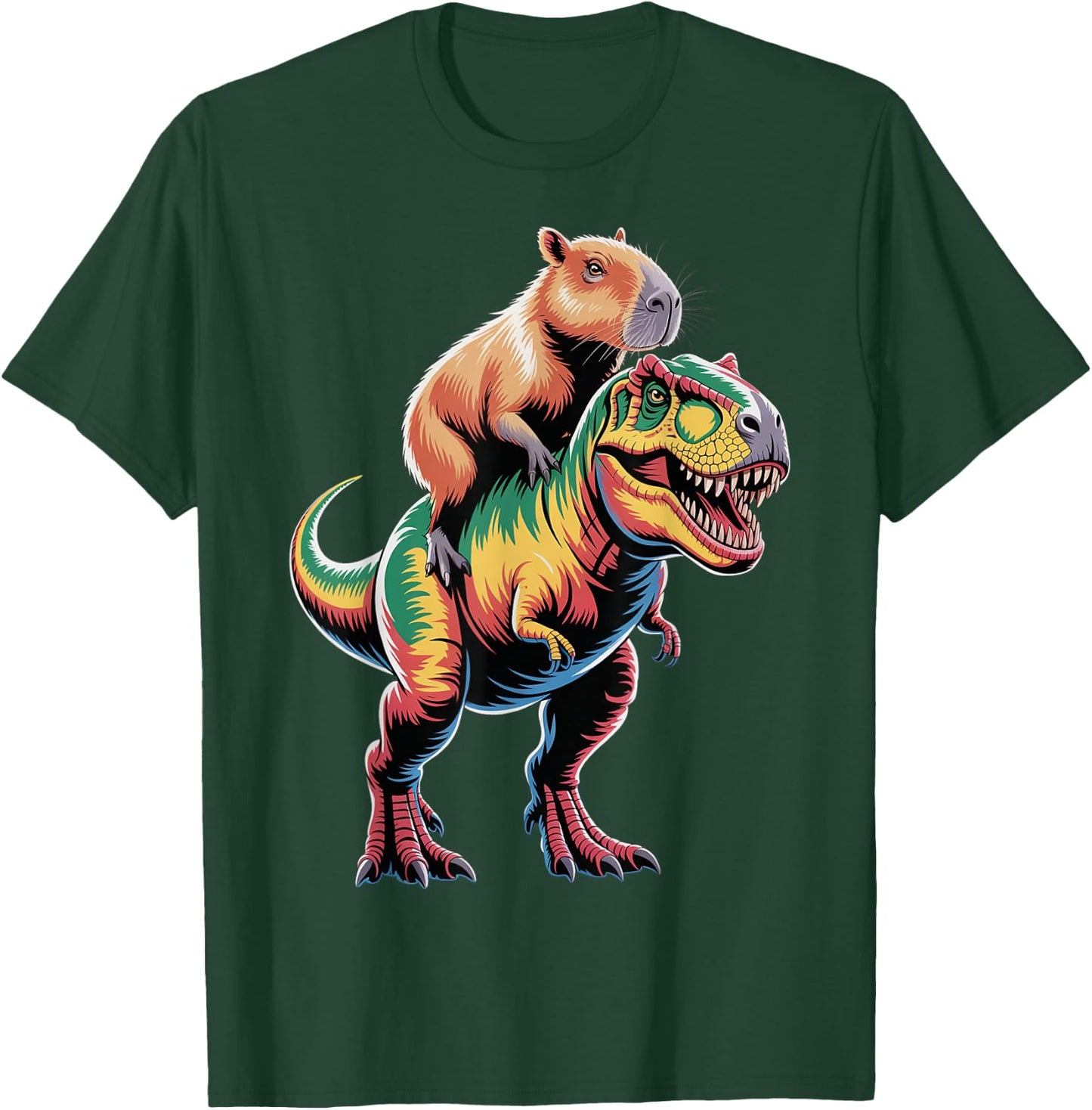 Dino Adventure With Capybara T-Shirt - T-Shirt | Forest