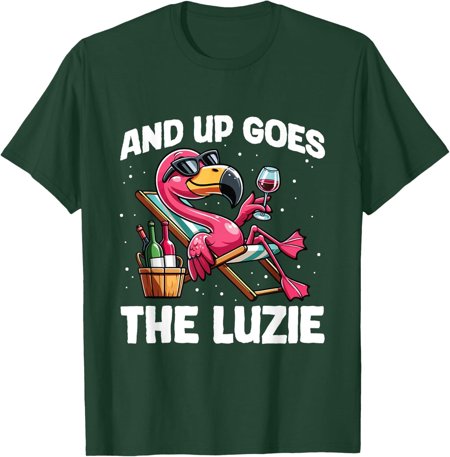 And Up Goes The Luzie Flamingo Wine Party Holiday Celebration , black T-Shirt - T-Shirt | Forest