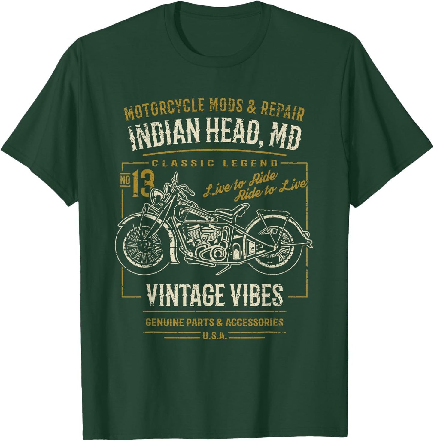 Indian Head Maryland USA Retro Motorcycle Design Distressed , Black, S T-Shirt - T-Shirt | Forest