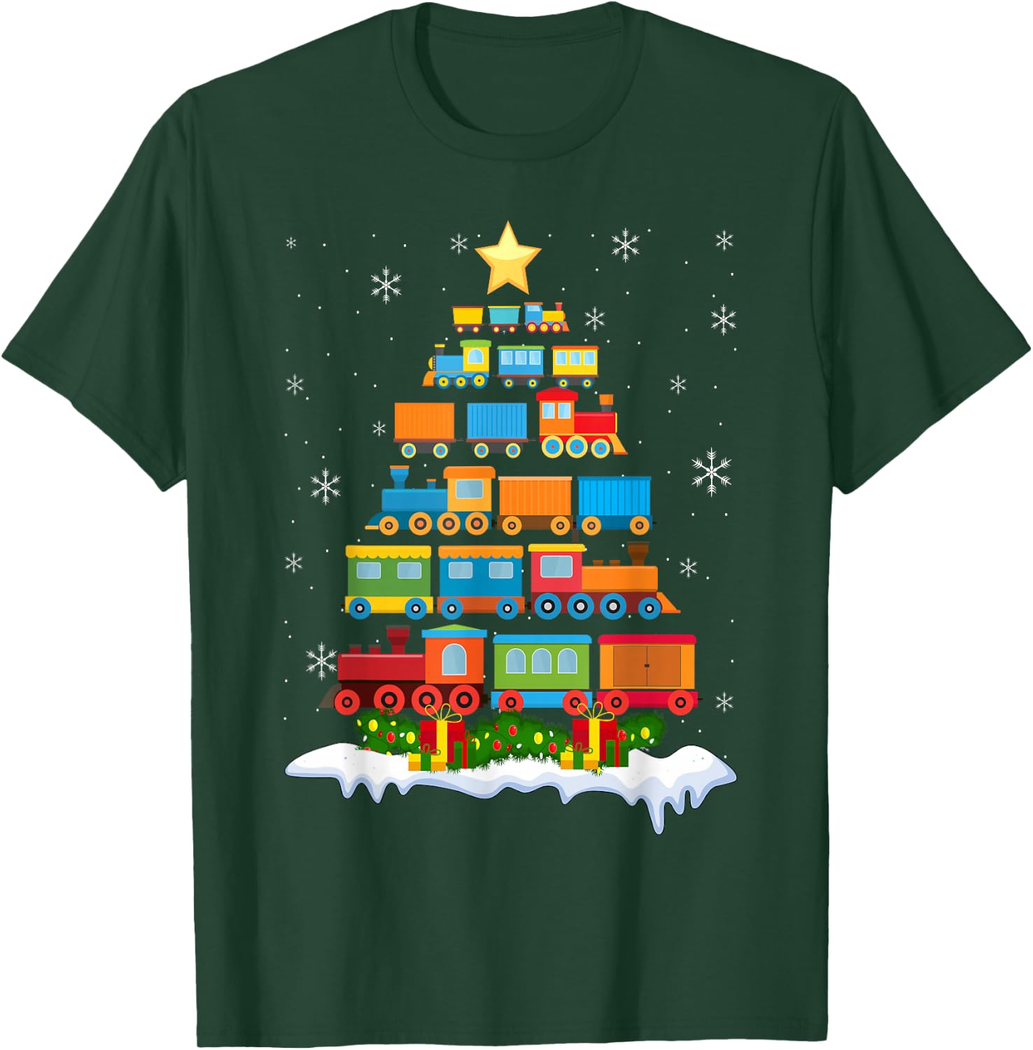 Train Lover Xmas Tree Santa Christmas Train T-Shirt - T-Shirt | Forest