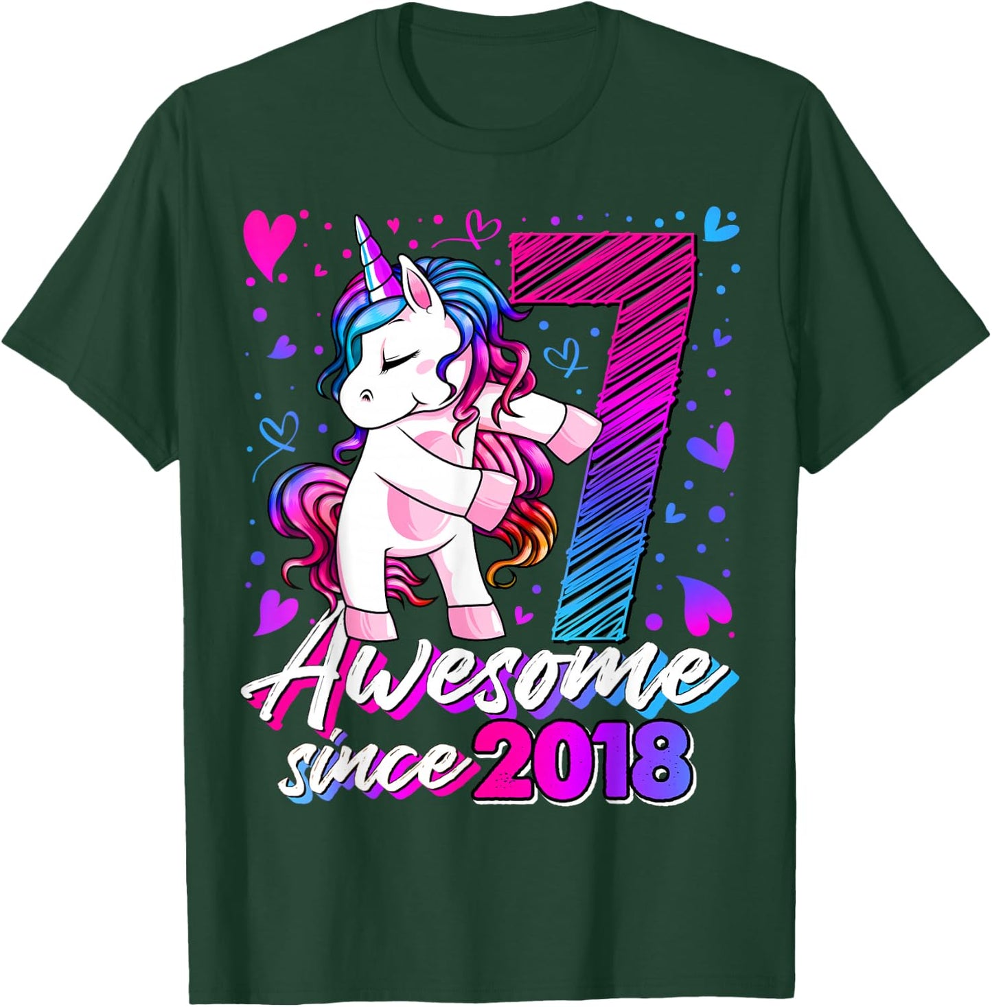 7 Year Old Unicorn Gifts For Girls 7th Birthday Girl Party T-Shirt - T-Shirt | Forest