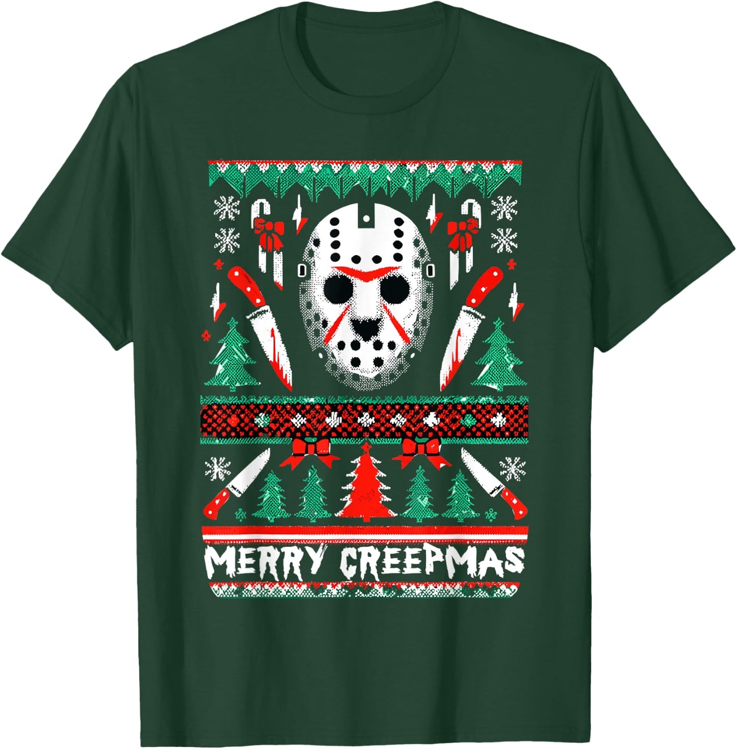 Merry Creepmas Festive Slasher Ugly Christmas T-Shirt - T-Shirt | Forest