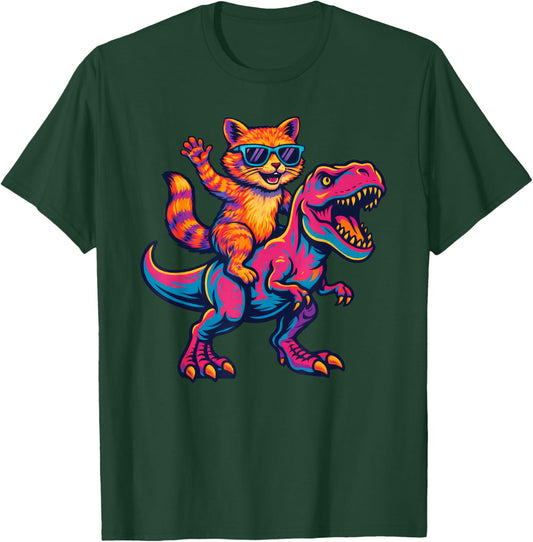 Orange Cat Colorful Dinosaur T-rex Tyrannosaurus T-Shirt - T-Shirt | Forest