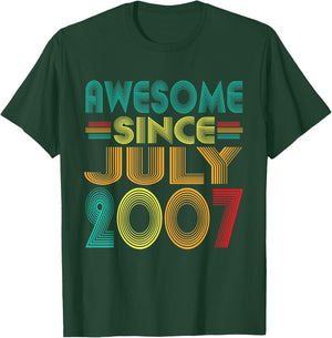 Awesome Since July 2007 Years 19th Bday Funny Vintage T-Shirt - T-Shirt | Forest