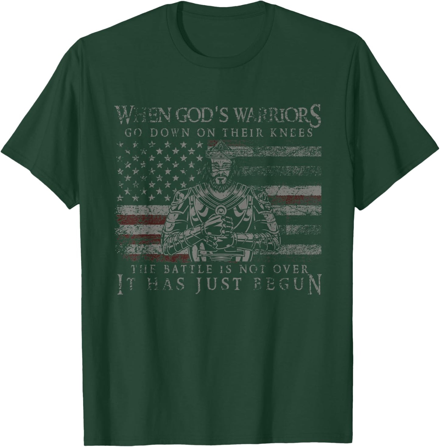 The Battle Is Not Over It Had Just Begun USA Flag Prayer Women Men T-Shirt - T-Shirt | Forest