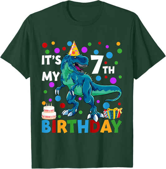 Kids It's My 7th Birthday Happy 7 Year T-Rex T-Shirt - T-Shirt | Forest
