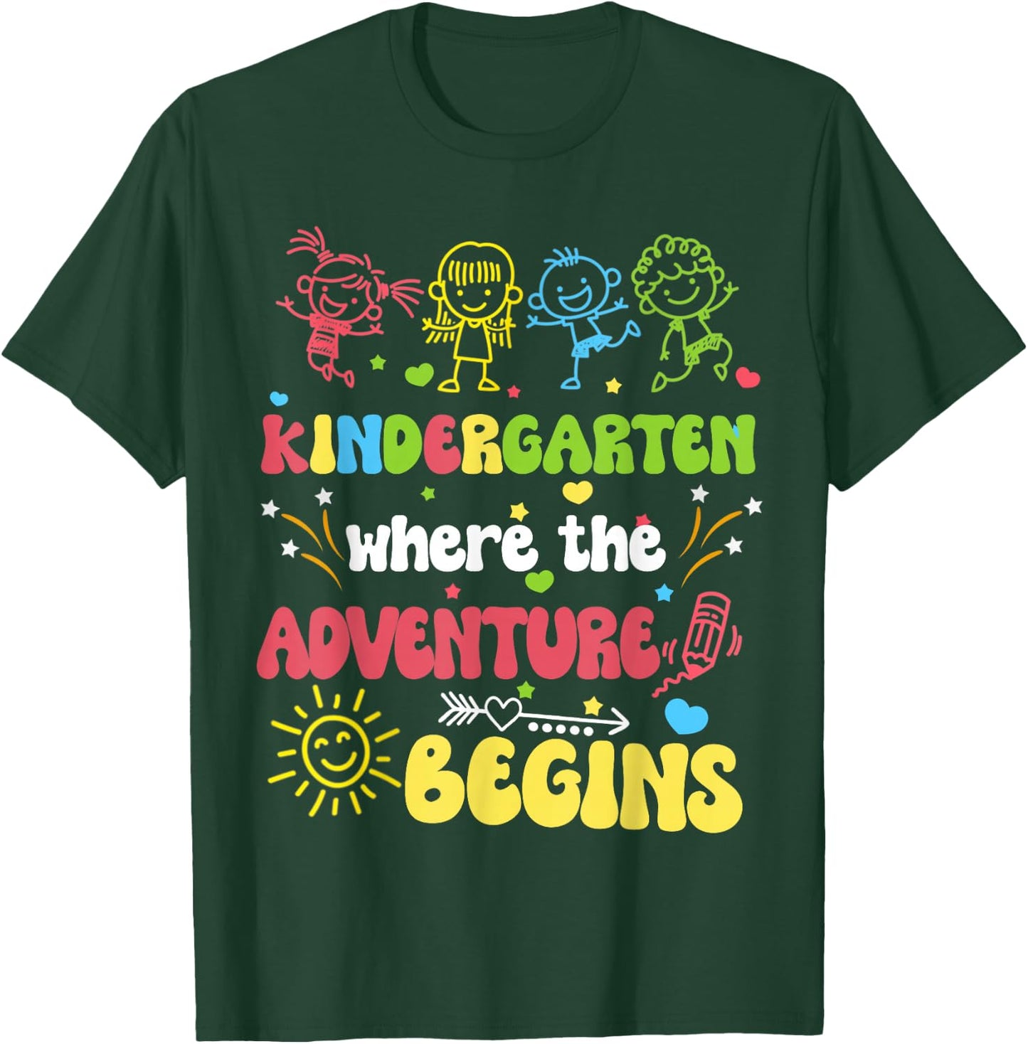 Kindergarten Where the Adventure Begins 1st Day of School T-Shirt - T-Shirt | Forest