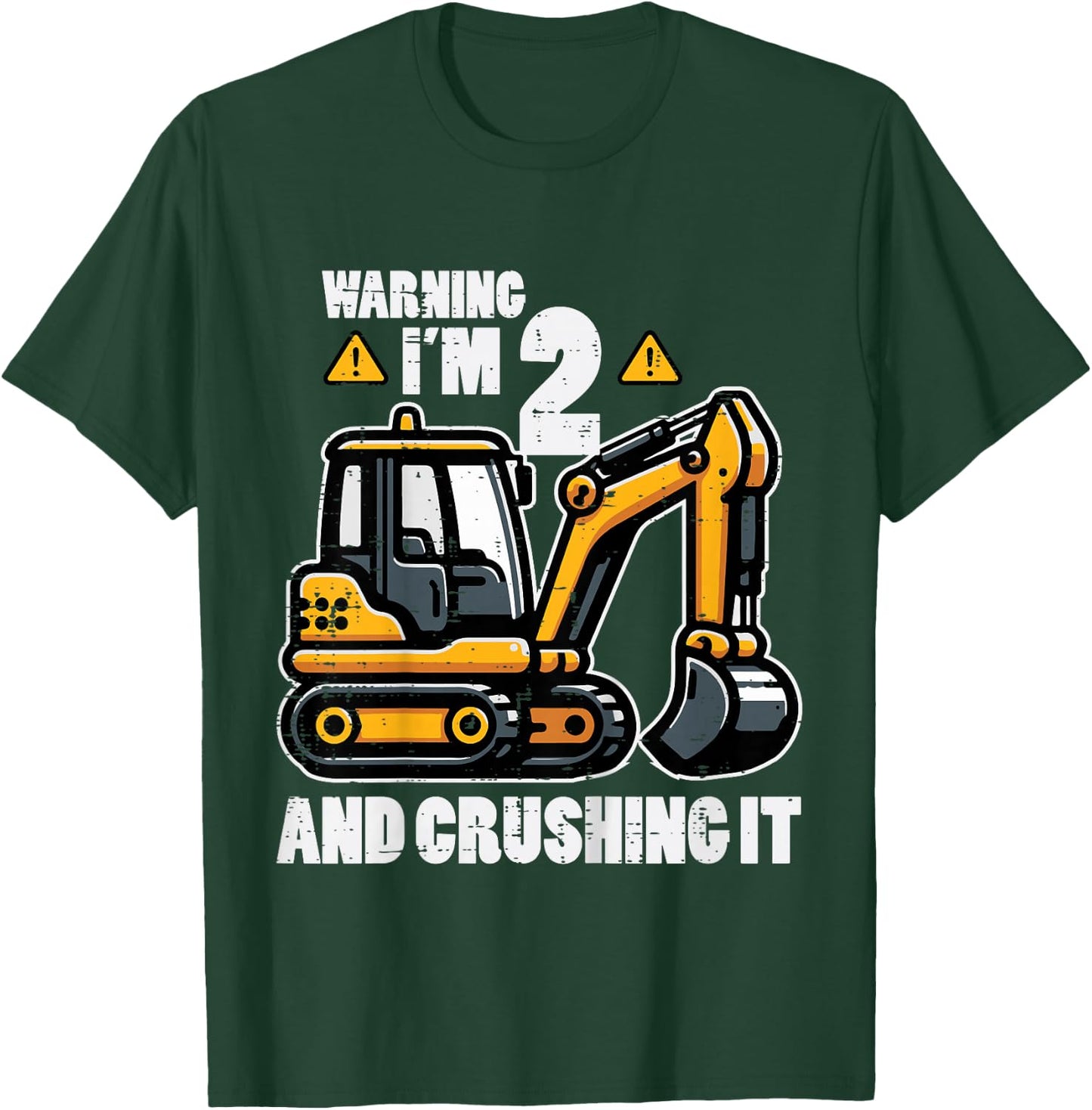 Kids Im 2 Crushing It Excavator 2nd Birthday Construction Boy Kid T-Shirt - T-Shirt | Forest