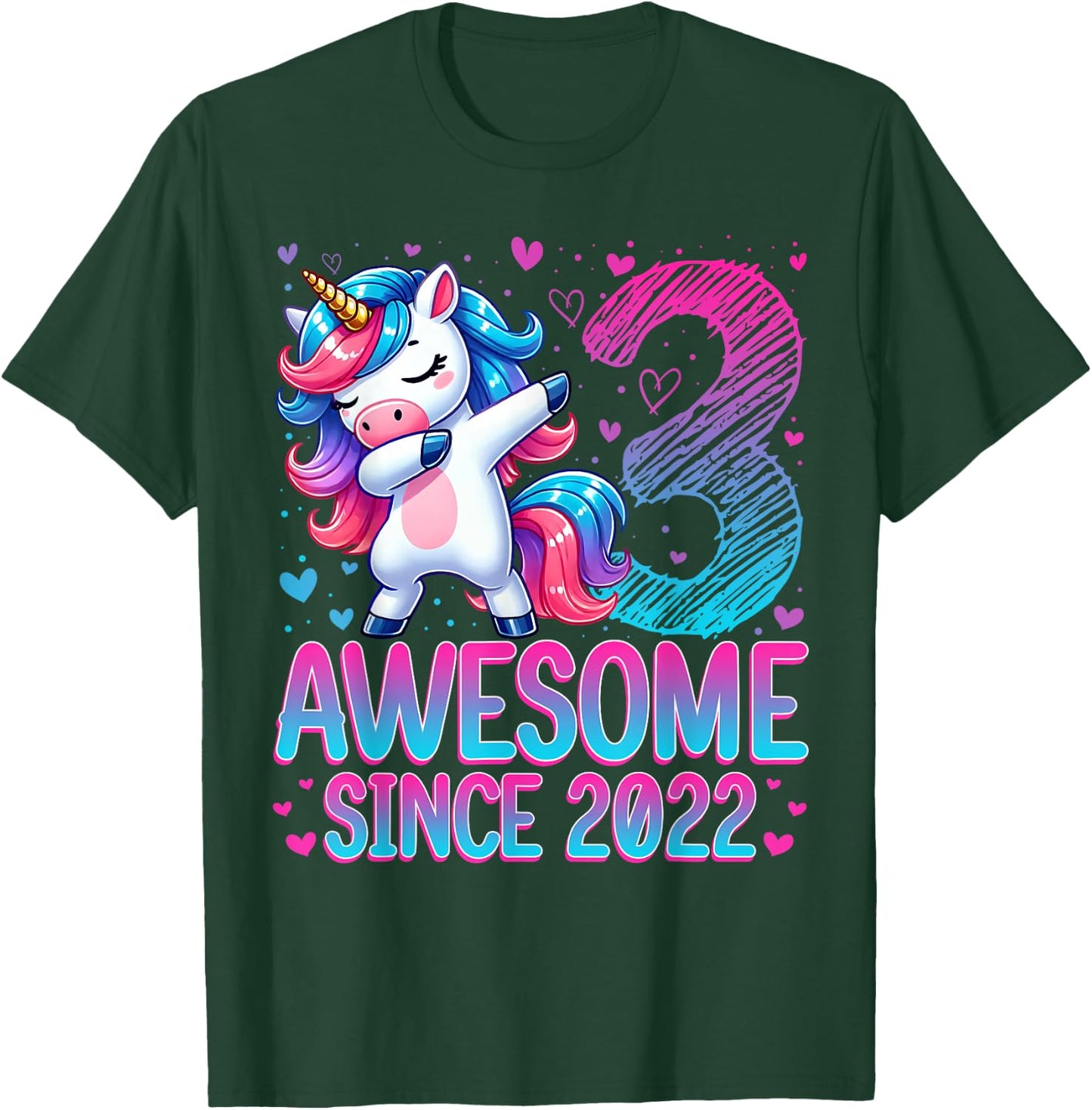 Awesome Since 2022 Unicorn 3rd Birthday 3 Years Old Girl T-Shirt - T-Shirt | Forest